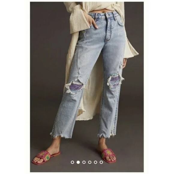 Pilcro Light Wash‎ Distressed Ruffle Patch Vintage Straight Size 26 - Picture 1 of 10